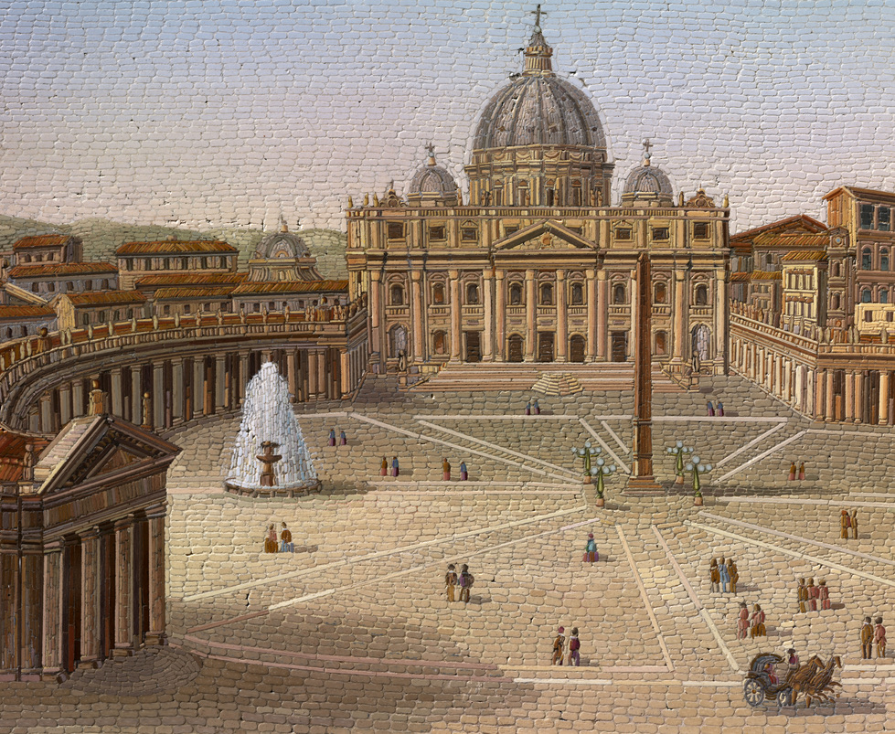 Architectural detail from the Cesare Roccheggiani micromosaic table top showing a domed building