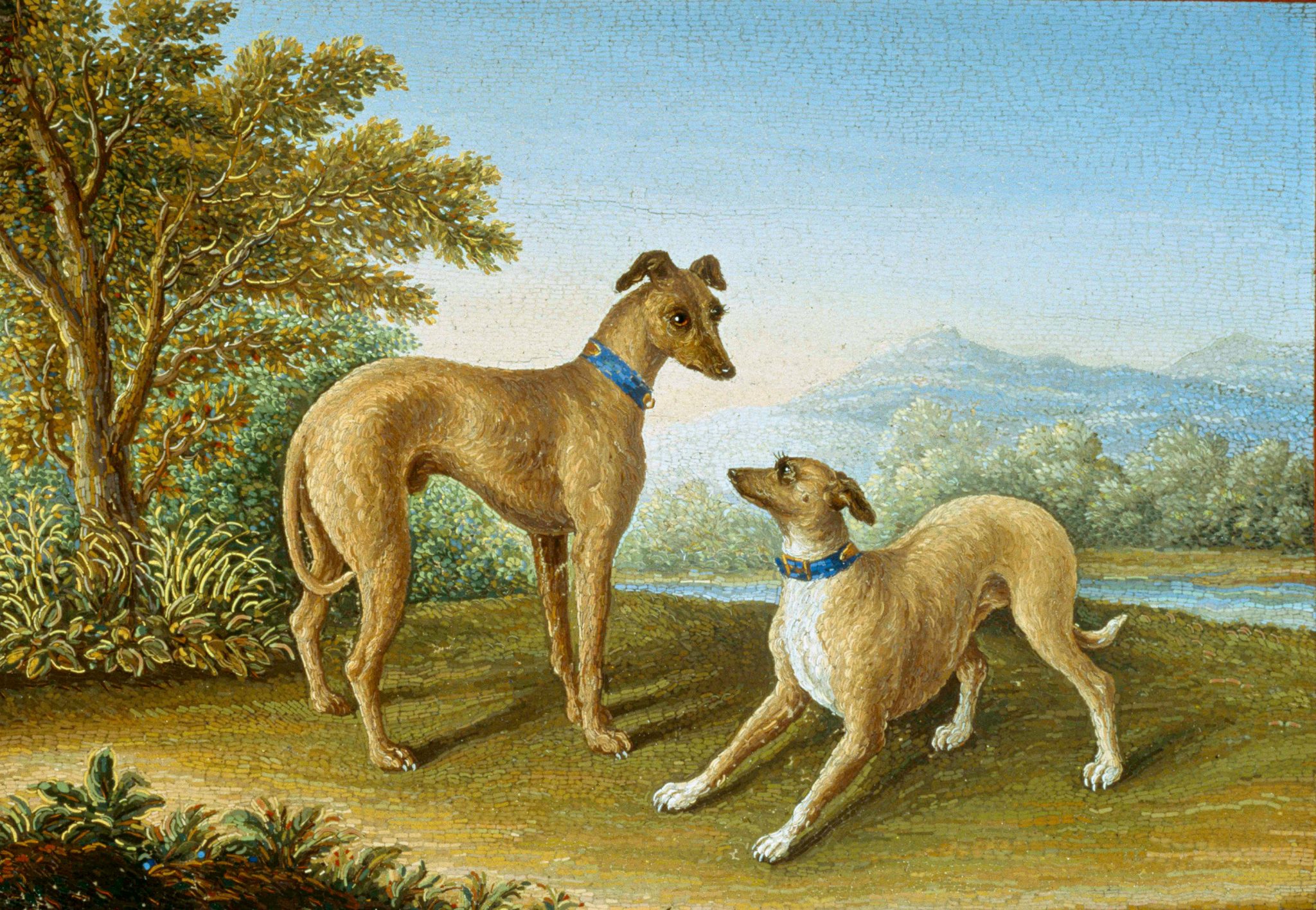 Pair of micromosaic plaques depicting two greyhounds, Georgi Ferdinand Wekler, 1853